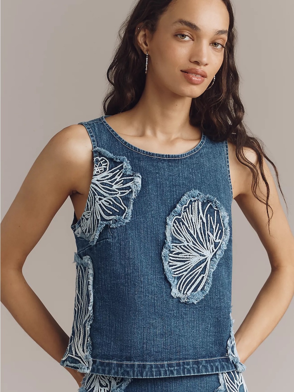 Maeve Anthropologie Floral Cutout Embroidered Denim Blouse NWT Large ($118)